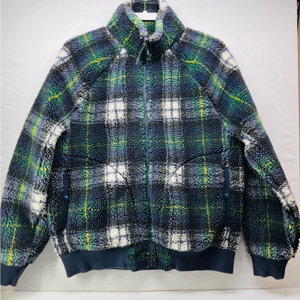 J. Crew Nordic Blue and Green Plaid Sherpa Jacket